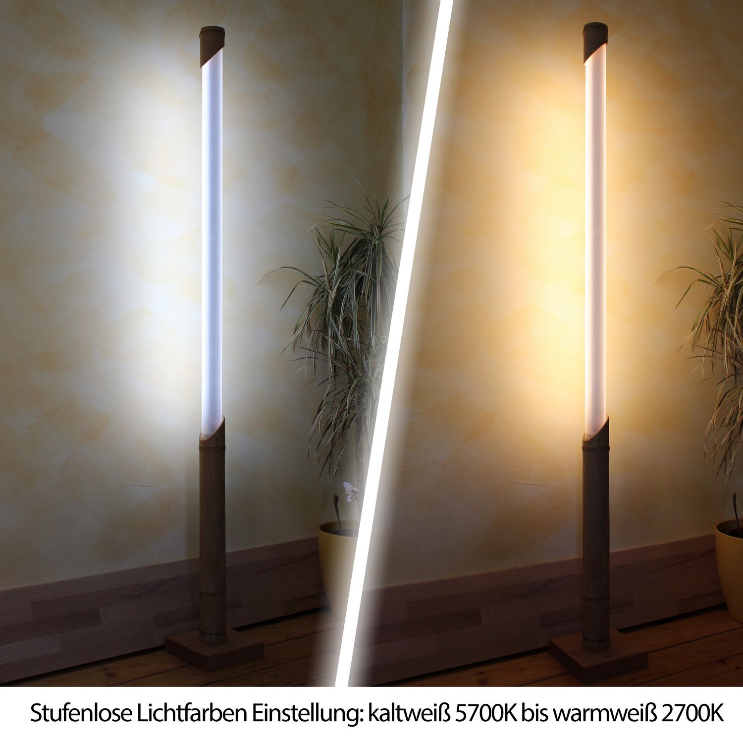 Vollspektrum-Tageslichtlampe Gute Laune, LED Stehlampe aus Bambus und Holz