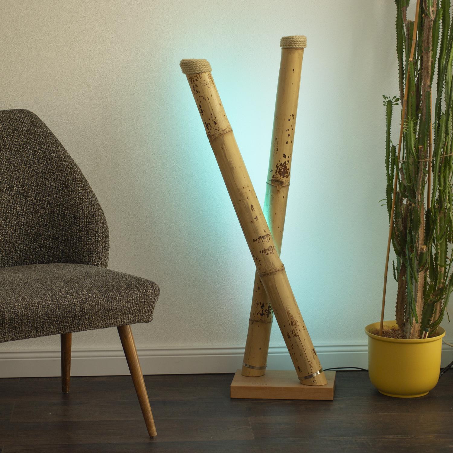 Design LED Stehlampe aus Bambus “LevantoX”, Tuneable White und farbiges RGB-Licht